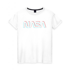 Женская футболка хлопок с принтом NASA GLITCH в Белгороде, 100% хлопок | прямой крой, круглый вырез горловины, длина до линии бедер, слегка спущенное плечо | galaxy | nasa | space | space company | star | астрономия | галактика | звезды | космическая компания | космос | наса