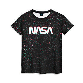 Женская футболка 3D с принтом NASA GLITCH SPACE в Белгороде, 100% полиэфир ( синтетическое хлопкоподобное полотно) | прямой крой, круглый вырез горловины, длина до линии бедер | galaxy | nasa | space | space company | star | астрономия | галактика | звезды | космическая компания | космос | наса