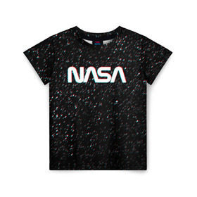 Детская футболка 3D с принтом NASA GLITCH SPACE в Белгороде, 100% гипоаллергенный полиэфир | прямой крой, круглый вырез горловины, длина до линии бедер, чуть спущенное плечо, ткань немного тянется | galaxy | nasa | space | space company | star | астрономия | галактика | звезды | космическая компания | космос | наса