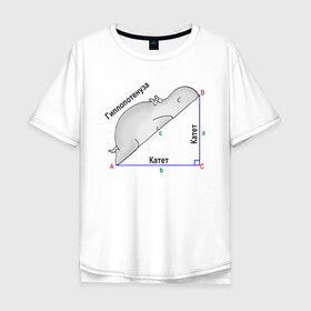Мужская футболка хлопок Oversize с принтом Гиппопотинуза в Белгороде, 100% хлопок | свободный крой, круглый ворот, “спинка” длиннее передней части | гиппопотам. гипотенуза. катет | теорема | треугольник | угол. геометрия. математика. школа