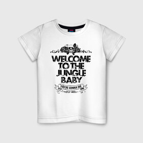 Детская футболка хлопок с принтом Welcome to the Jungle в Белгороде, 100% хлопок | круглый вырез горловины, полуприлегающий силуэт, длина до линии бедер | Тематика изображения на принте: 80s | 80е | axl | duff | guns n roses | rock | slash