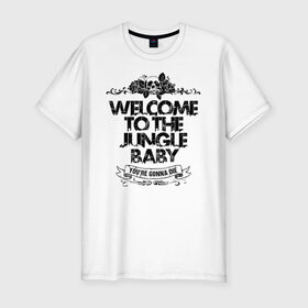 Мужская футболка премиум с принтом Welcome to the Jungle в Белгороде, 92% хлопок, 8% лайкра | приталенный силуэт, круглый вырез ворота, длина до линии бедра, короткий рукав | 80s | 80е | axl | duff | guns n roses | rock | slash