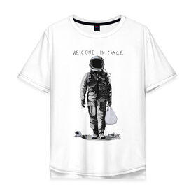 Мужская футболка хлопок Oversize с принтом Мы пришли с миром в Белгороде, 100% хлопок | свободный крой, круглый ворот, “спинка” длиннее передней части | арт | космонавт | космос | мир | мусор | экология