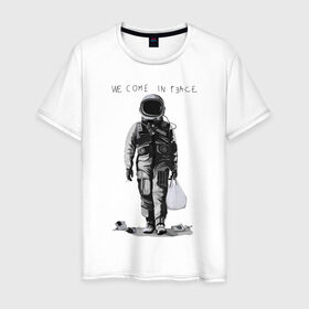 Мужская футболка хлопок с принтом Мы пришли с миром в Белгороде, 100% хлопок | прямой крой, круглый вырез горловины, длина до линии бедер, слегка спущенное плечо. | Тематика изображения на принте: арт | космонавт | космос | мир | мусор | экология
