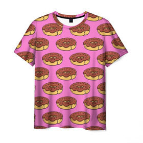 Мужская футболка 3D с принтом Пончики Паттерн в Белгороде, 100% полиэфир | прямой крой, круглый вырез горловины, длина до линии бедер | Тематика изображения на принте: donut | вкусный | вкусняшка | еда | пончик | розовый