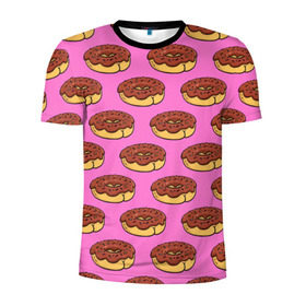 Мужская футболка 3D спортивная с принтом Пончики Паттерн в Белгороде, 100% полиэстер с улучшенными характеристиками | приталенный силуэт, круглая горловина, широкие плечи, сужается к линии бедра | Тематика изображения на принте: donut | вкусный | вкусняшка | еда | пончик | розовый