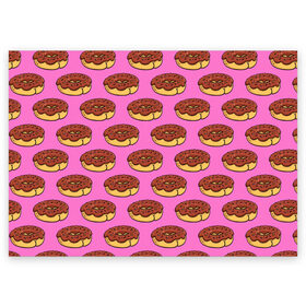 Поздравительная открытка с принтом Пончики Паттерн в Белгороде, 100% бумага | плотность бумаги 280 г/м2, матовая, на обратной стороне линовка и место для марки
 | donut | вкусный | вкусняшка | еда | пончик | розовый