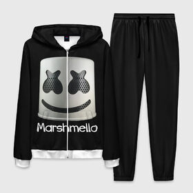 Мужской костюм 3D с принтом Marshmello в Белгороде, 100% полиэстер | Манжеты и пояс оформлены тканевой резинкой, двухслойный капюшон со шнурком для регулировки, карманы спереди | marshmello | диджей | клуб | клубная музыка | маршмеллоу | маршмэлло | маршмэллоу | музыка | электронная