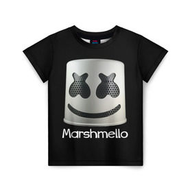 Детская футболка 3D с принтом Marshmello в Белгороде, 100% гипоаллергенный полиэфир | прямой крой, круглый вырез горловины, длина до линии бедер, чуть спущенное плечо, ткань немного тянется | Тематика изображения на принте: marshmello | диджей | клуб | клубная музыка | маршмеллоу | маршмэлло | маршмэллоу | музыка | электронная