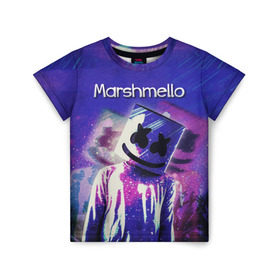 Детская футболка 3D с принтом Marshmello в Белгороде, 100% гипоаллергенный полиэфир | прямой крой, круглый вырез горловины, длина до линии бедер, чуть спущенное плечо, ткань немного тянется | marshmello | диджей | клуб | клубная музыка | маршмеллоу | маршмэлло | маршмэллоу | музыка | электронная