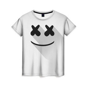 Женская футболка 3D с принтом Marshmello в Белгороде, 100% полиэфир ( синтетическое хлопкоподобное полотно) | прямой крой, круглый вырез горловины, длина до линии бедер | marshmello | диджей | клуб | клубная музыка | маршмеллоу | маршмэлло | маршмэллоу | музыка | электронная