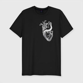Мужская футболка премиум с принтом Astronaut in Heart в Белгороде, 92% хлопок, 8% лайкра | приталенный силуэт, круглый вырез ворота, длина до линии бедра, короткий рукав | space | анатомия | астронавт | вселенная | звезды | космонавт | космос | луна | любовь | планета | сердце