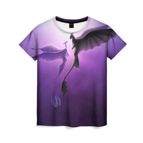 Женская футболка 3D с принтом как приручить дракона в Белгороде, 100% полиэфир ( синтетическое хлопкоподобное полотно) | прямой крой, круглый вырез горловины, длина до линии бедер | light fury | night fury | беззубик | дракон | как приручить дракона | ночная фурия