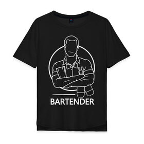 Мужская футболка хлопок Oversize с принтом Bartender в Белгороде, 100% хлопок | свободный крой, круглый ворот, “спинка” длиннее передней части | bar | barman | bartender | бармен | бартендер | бутылки | виски | день бармена | мужчина | надпись | подарок бармену | рисунок | человек | шейкер