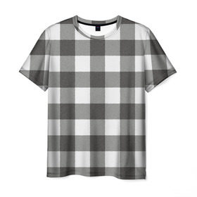 Мужская футболка 3D с принтом Чёрно-белая клетка велюр в Белгороде, 100% полиэфир | прямой крой, круглый вырез горловины, длина до линии бедер | Тематика изображения на принте: ворс | вязанный | драп | квадрат | кубики | мягкий | сетка | тёплый | шерсть