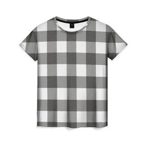 Женская футболка 3D с принтом Чёрно-белая клетка велюр в Белгороде, 100% полиэфир ( синтетическое хлопкоподобное полотно) | прямой крой, круглый вырез горловины, длина до линии бедер | ворс | вязанный | драп | квадрат | кубики | мягкий | сетка | тёплый | шерсть