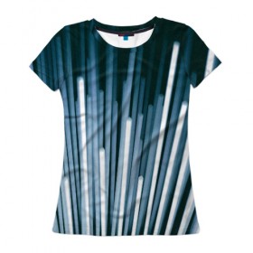 Женская футболка 3D с принтом Lights Lines в Белгороде, 100% полиэфир ( синтетическое хлопкоподобное полотно) | прямой крой, круглый вырез горловины, длина до линии бедер | abstraction | art | blue | lights | lines | white | абстракция | арт | белый | линии | свет | синий