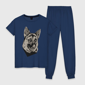 Женская пижама хлопок с принтом Немецкая овчарка в Белгороде, 100% хлопок | брюки и футболка прямого кроя, без карманов, на брюках мягкая резинка на поясе и по низу штанин | dog | немец | овчарка | собака | собаки