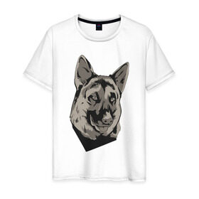 Мужская футболка хлопок с принтом Немецкая овчарка в Белгороде, 100% хлопок | прямой крой, круглый вырез горловины, длина до линии бедер, слегка спущенное плечо. | dog | немец | овчарка | собака | собаки