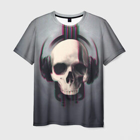 Мужская футболка 3D с принтом Skull Glitch в Белгороде, 100% полиэфир | прямой крой, круглый вырез горловины, длина до линии бедер | dnb | glitch | skull | глитч | глич | драм | клубная | мошпит | музыка | пиратская станция | рейв | слэм | череп | электро