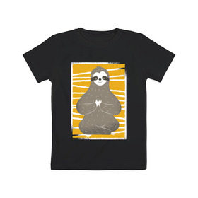 Детская футболка хлопок с принтом Ленивец Йога в Белгороде, 100% хлопок | круглый вырез горловины, полуприлегающий силуэт, длина до линии бедер | Тематика изображения на принте: sloth | yoga | йога | ленивец | фитнес