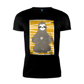Мужская футболка премиум с принтом Ленивец Йога в Белгороде, 92% хлопок, 8% лайкра | приталенный силуэт, круглый вырез ворота, длина до линии бедра, короткий рукав | sloth | yoga | йога | ленивец | фитнес