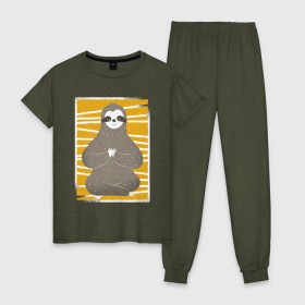 Женская пижама хлопок с принтом Ленивец Йога в Белгороде, 100% хлопок | брюки и футболка прямого кроя, без карманов, на брюках мягкая резинка на поясе и по низу штанин | sloth | yoga | йога | ленивец | фитнес