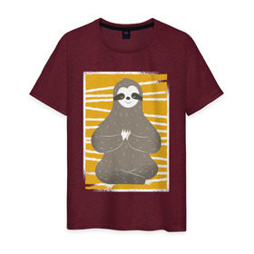 Мужская футболка хлопок с принтом Ленивец Йога в Белгороде, 100% хлопок | прямой крой, круглый вырез горловины, длина до линии бедер, слегка спущенное плечо. | sloth | yoga | йога | ленивец | фитнес