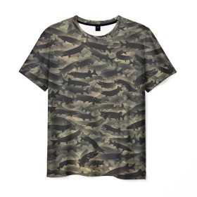 Мужская футболка 3D с принтом Камуфляж с щуками в Белгороде, 100% полиэфир | прямой крой, круглый вырез горловины, длина до линии бедер | камуфляж | милитари | паттерн | рыба | рыбак | рыбалка | рыбина | улов | хаки | щука