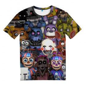 Мужская футболка 3D с принтом Five Nights At Freddy`s в Белгороде, 100% полиэфир | прямой крой, круглый вырез горловины, длина до линии бедер | five nights at freddys | foxy | аниматроники | игра | компьютерная игра | робот | фокси | фредди | чика