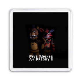Магнит 55*55 с принтом Five Nights At Freddy`s в Белгороде, Пластик | Размер: 65*65 мм; Размер печати: 55*55 мм | five nights at freddys | foxy | аниматроники | игра | компьютерная игра | робот | фокси | фредди | чика