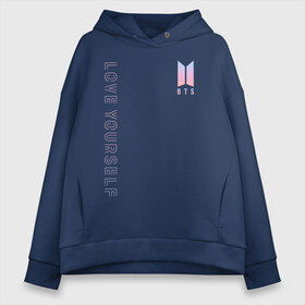 Женское худи Oversize хлопок с принтом BTS LOVE YOURSELF в Белгороде, френч-терри — 70% хлопок, 30% полиэстер. Мягкий теплый начес внутри —100% хлопок | боковые карманы, эластичные манжеты и нижняя кромка, капюшон на магнитной кнопке | bangtan boys | bt21 | bts | bts army | bts stickers | j hope | jimin | jin | jungkook | k pop | rap monster | rapmon | suga | v | бтс | корея | стикеры bts