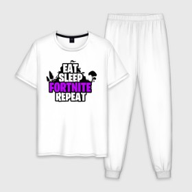 Мужская пижама хлопок с принтом Eat Sleep Fortnite Repeat в Белгороде, 100% хлопок | брюки и футболка прямого кроя, без карманов, на брюках мягкая резинка на поясе и по низу штанин
 | Тематика изображения на принте: eat | fortnite | game | gamer | repeat | sleep | twitch | игра | игрок | твич | форнайт | фортнайт