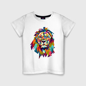 Детская футболка хлопок с принтом Lion в Белгороде, 100% хлопок | круглый вырез горловины, полуприлегающий силуэт, длина до линии бедер | cat | geometry | leo | lion | polygonal | wild | геометрия | дикий | животное | кот | лев | хищник | яркий