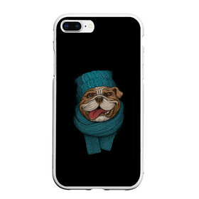 Чехол для iPhone 7Plus/8 Plus матовый с принтом Бульдог в Белгороде, Силикон | Область печати: задняя сторона чехла, без боковых панелей | арт | бульдог | вязанный | зима | зимняя одежда | иллюстрация | пес | песик | псина | собака | шарф