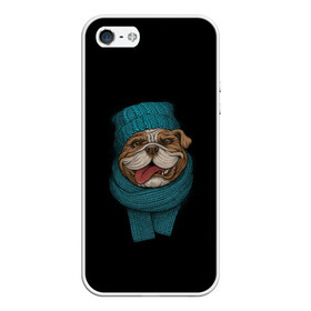 Чехол для iPhone 5/5S матовый с принтом Бульдог в Белгороде, Силикон | Область печати: задняя сторона чехла, без боковых панелей | арт | бульдог | вязанный | зима | зимняя одежда | иллюстрация | пес | песик | псина | собака | шарф
