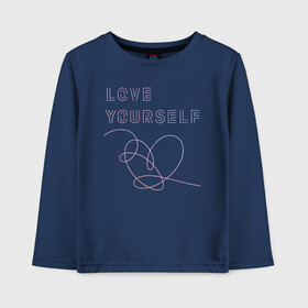 Детский лонгслив хлопок с принтом BTS LOVE YOURSELF в Белгороде, 100% хлопок | круглый вырез горловины, полуприлегающий силуэт, длина до линии бедер | bangtan boys | bt21 | bts | bts army | bts stickers | j hope | jimin | jin | jungkook | k pop | rap monster | rapmon | suga | v | бтс | корея | стикеры bts