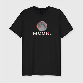 Мужская футболка премиум с принтом Moon. в Белгороде, 92% хлопок, 8% лайкра | приталенный силуэт, круглый вырез ворота, длина до линии бедра, короткий рукав | Тематика изображения на принте: glitch | glitchart | moon | neon | space | trend | глитч | космос | луна | мода | неон