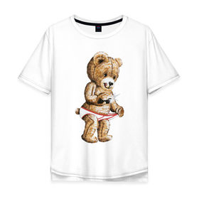 Мужская футболка хлопок Oversize с принтом Nasty bear в Белгороде, 100% хлопок | свободный крой, круглый ворот, “спинка” длиннее передней части | медведь | мишка | плюшевый | селфи | тедди