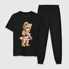 Мужская пижама хлопок с принтом Nasty bear в Белгороде, 100% хлопок | брюки и футболка прямого кроя, без карманов, на брюках мягкая резинка на поясе и по низу штанин
 | медведь | мишка | плюшевый | селфи | тедди