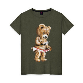 Женская футболка хлопок с принтом Nasty bear в Белгороде, 100% хлопок | прямой крой, круглый вырез горловины, длина до линии бедер, слегка спущенное плечо | медведь | мишка | плюшевый | селфи | тедди