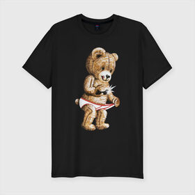 Мужская футболка премиум с принтом Nasty bear в Белгороде, 92% хлопок, 8% лайкра | приталенный силуэт, круглый вырез ворота, длина до линии бедра, короткий рукав | Тематика изображения на принте: медведь | мишка | плюшевый | селфи | тедди