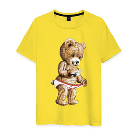 Мужская футболка хлопок с принтом Nasty bear в Белгороде, 100% хлопок | прямой крой, круглый вырез горловины, длина до линии бедер, слегка спущенное плечо. | Тематика изображения на принте: медведь | мишка | плюшевый | селфи | тедди