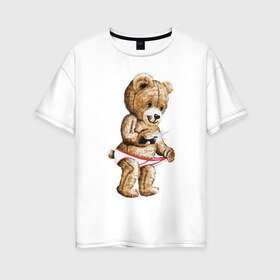 Женская футболка хлопок Oversize с принтом Nasty bear в Белгороде, 100% хлопок | свободный крой, круглый ворот, спущенный рукав, длина до линии бедер
 | медведь | мишка | плюшевый | селфи | тедди