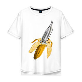Мужская футболка хлопок Oversize с принтом BANANA в Белгороде, 100% хлопок | свободный крой, круглый ворот, “спинка” длиннее передней части | banana | knife | pop art | банан | нож | оружие | поп арт