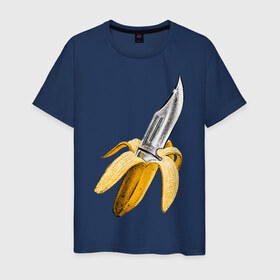Мужская футболка хлопок с принтом BANANA в Белгороде, 100% хлопок | прямой крой, круглый вырез горловины, длина до линии бедер, слегка спущенное плечо. | Тематика изображения на принте: banana | knife | pop art | банан | нож | оружие | поп арт