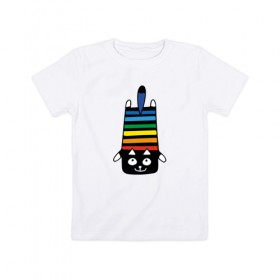 Детская футболка хлопок с принтом Rainbow cat в Белгороде, 100% хлопок | круглый вырез горловины, полуприлегающий силуэт, длина до линии бедер | Тематика изображения на принте: black | cat | cool | creative | dark | design | halloween | hype | kitten | rainbow | vanguard | авангард | дизайн | кот | котенок | кошка | креатив | круто | радуга | темный | хайп | хэллоуин | черный