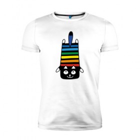 Мужская футболка премиум с принтом Rainbow cat в Белгороде, 92% хлопок, 8% лайкра | приталенный силуэт, круглый вырез ворота, длина до линии бедра, короткий рукав | black | cat | cool | creative | dark | design | halloween | hype | kitten | rainbow | vanguard | авангард | дизайн | кот | котенок | кошка | креатив | круто | радуга | темный | хайп | хэллоуин | черный