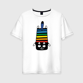 Женская футболка хлопок Oversize с принтом Rainbow cat в Белгороде, 100% хлопок | свободный крой, круглый ворот, спущенный рукав, длина до линии бедер
 | black | cat | cool | creative | dark | design | halloween | hype | kitten | rainbow | vanguard | авангард | дизайн | кот | котенок | кошка | креатив | круто | радуга | темный | хайп | хэллоуин | черный