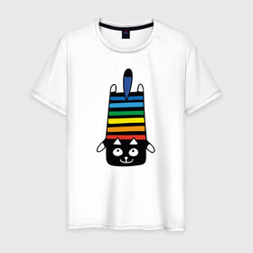 Мужская футболка хлопок с принтом Rainbow cat в Белгороде, 100% хлопок | прямой крой, круглый вырез горловины, длина до линии бедер, слегка спущенное плечо. | black | cat | cool | creative | dark | design | halloween | hype | kitten | rainbow | vanguard | авангард | дизайн | кот | котенок | кошка | креатив | круто | радуга | темный | хайп | хэллоуин | черный